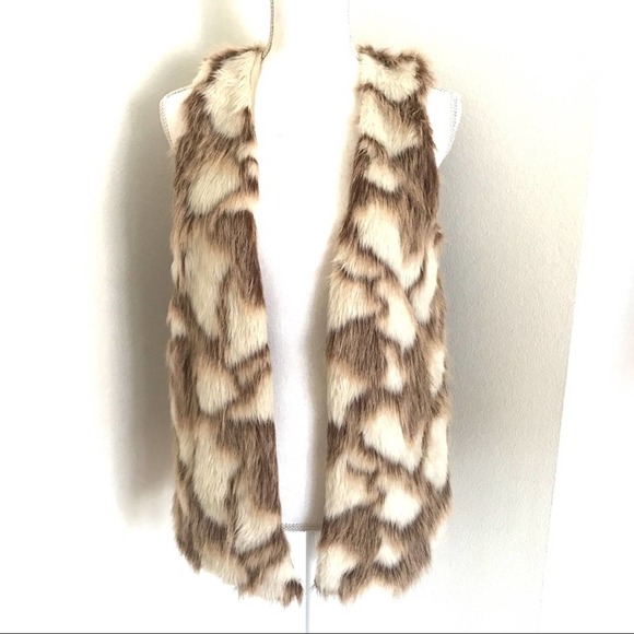 Vintage Brown & Cream Long Fuzzy Faux Fur Vest